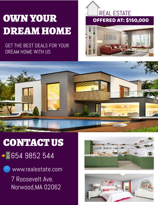 Real estate flyer, property sale, house ad Ulotka (US Letter) template