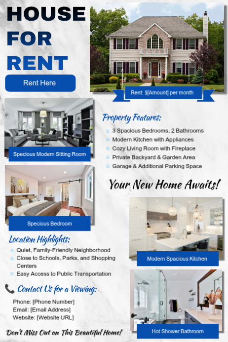 Home Renting Poster White House For Rent Posters Template | PosterMyWall