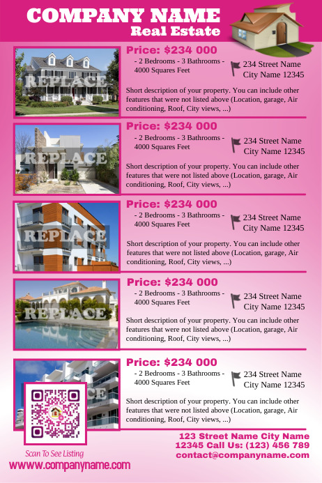 pink real estate listing template postermywall