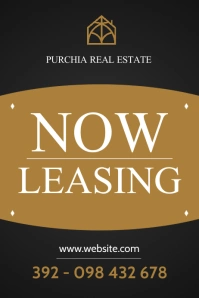 real estate now leasing black and gold Poster template