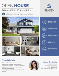 Real Estate Open House Flyer Blue and White Modern Professional Property Listing Poster template