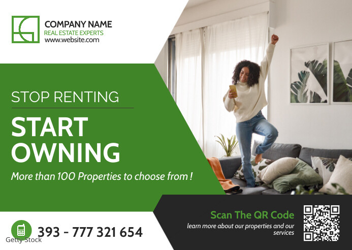Real estate Services green and white and blac Postcard template