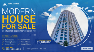 Bleu Modern House for Sale Twitter Post Template