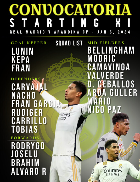Sjabloon REAL MADRID VS ARANDINA CF COPA DEL REY | PosterMyWall