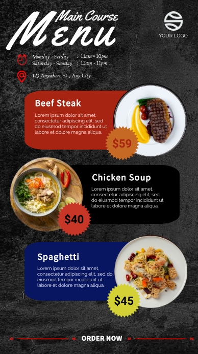 Copy of Realistic Food Menu Main course | PosterMyWall