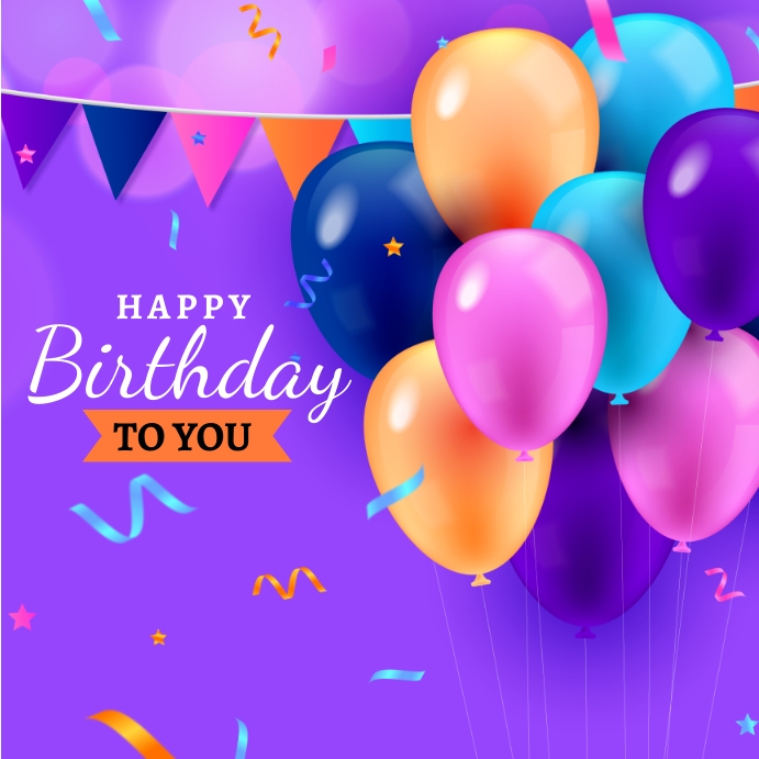 Realistic style happy birthday background Post Instagram template