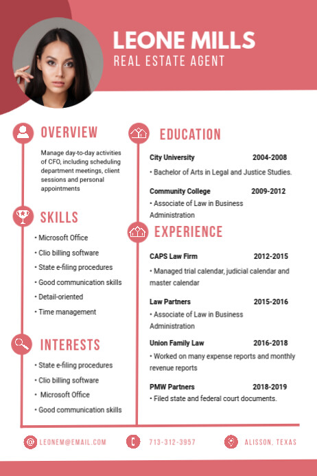 Modele Agent Immobilier Professionnel Cv Reprendre Rouge Postermywall