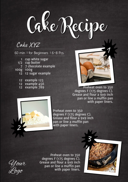 Recipe Recipes Cake Cooking Food Instruction Flyer Template | PosterMyWall