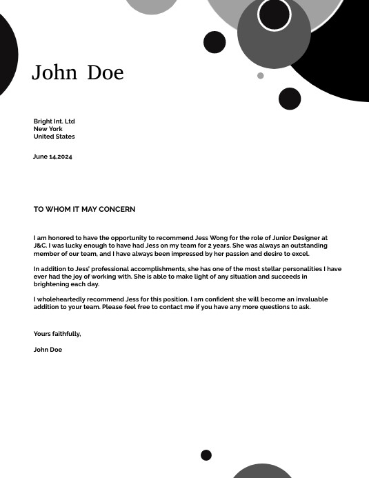 Letter Of Recommendation Template