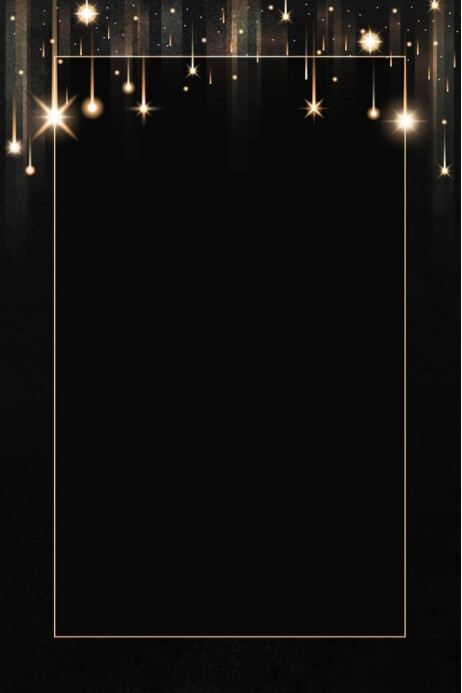 Rectangle gold frame with sparkle patterned on black background Poster template