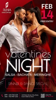 Red & Black Valentine’s Night Instagram Story – Latin Dance Party Flyer for Salsa Bachata Club Event template