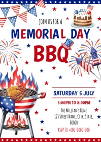 Red & Blue Maximalist Memorial Day Party A6 template