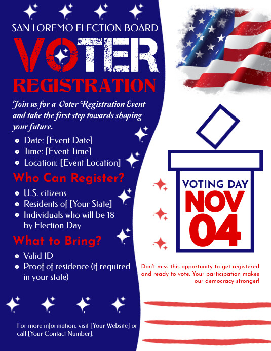 Registration Vote Design Red & Blue Professional Voter Registration Fl Template | PosterMyWall