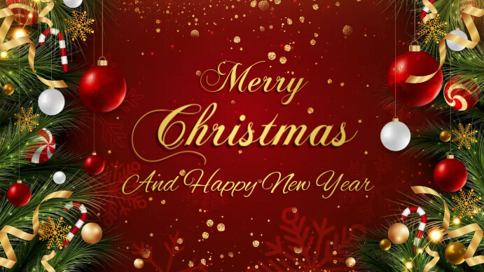 Red & Gold Modern Merry Christmas Greeting Digital Display Template ...