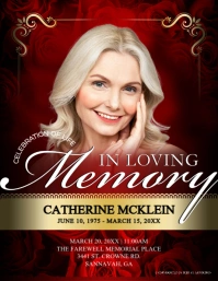 Red & Gold Vintage Blurred Roses Women's Obituary Flyer template