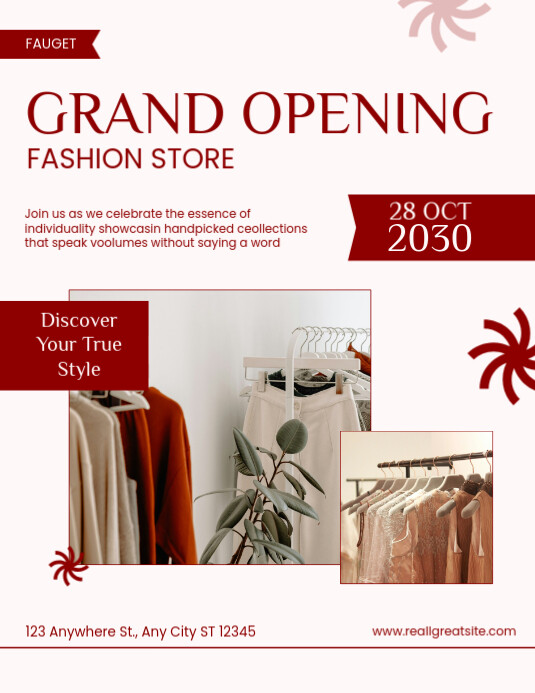 Store Introduction Flyer Red & White Grand Opening Fashion Store Flyer Template (Us Letter ...