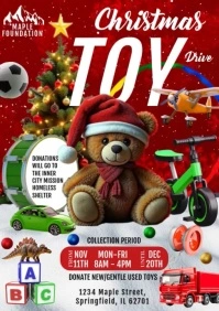 Red & White Maximalist Christmas Toy Drive Flyer Template  A4