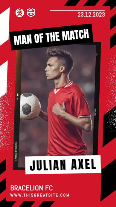 Red & Black Man Of The Match Soccer Design Instagram Story template