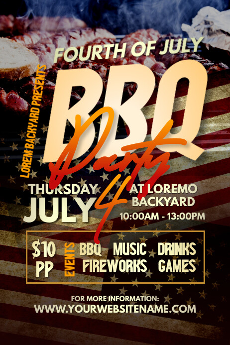 Red & Orange Professional Fourth of July BBQ Plakat template