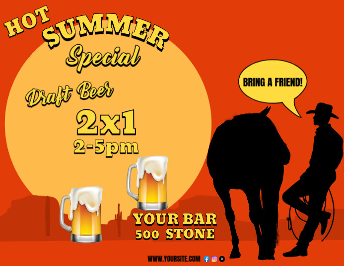 Red  2 For1 Draft Beer Bar Promo Flyer (us Letter) template