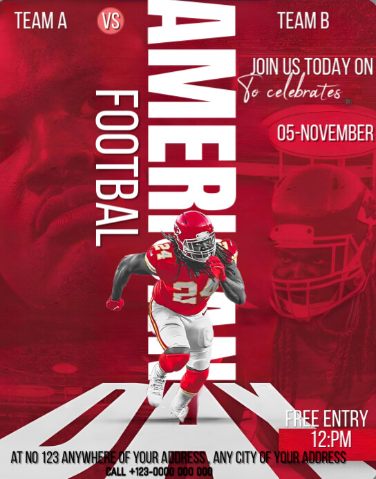 Red 3d American Football Day Flyer Poster/wallboard Plakkaat/Muurbord template