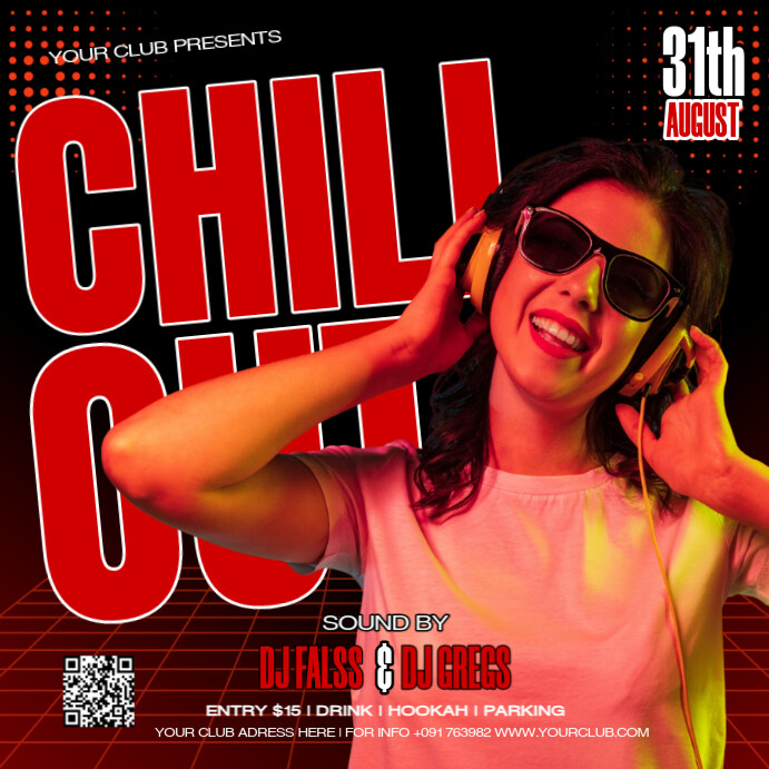 Red 3d Chillout Party Square (1:1) 方形(1:1) template