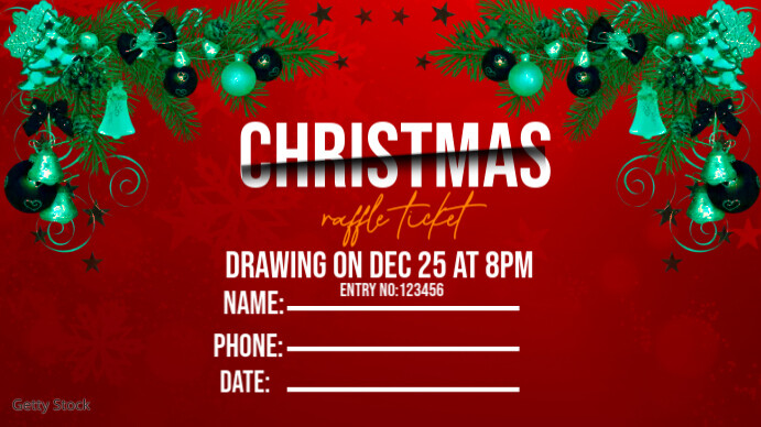 Red 3d Christmas Raffle Ticket Digital Display (16:9) Template ...