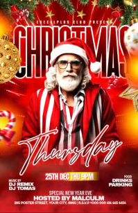 Red 3d Christmas Thursday Night Flyer Template For Dj Club Party Event Tabloid