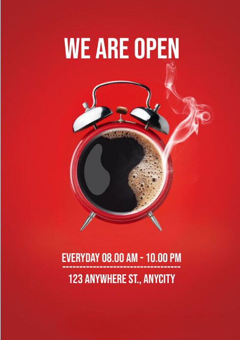 Red 3d Coffeeshop Open  A4 template
