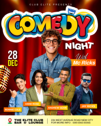 Red 3d Comedy Show Stand Up Open Mic Laugh Night Comedians Performance Event Advertisement Flyer Tem Instagram Portrait template