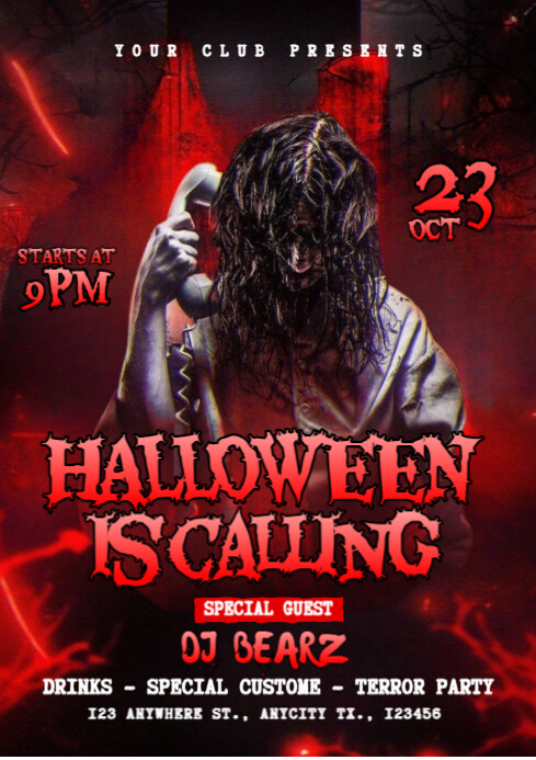 Red 3d Halloween Is Calling Party Event A4 template