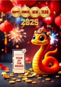 Red 3d Happy Chinese New Year 2025 A4 template