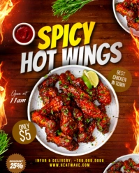 Red 3d Hot Spicy Chicken Wings Chilli Pepper Spiced Restaurant Offer Discount Promotion Ads Flyer Te Instagram Portrait template