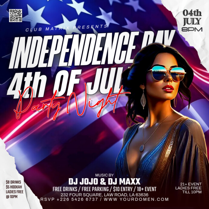 Red 3d Independence Day Party  Square (1:1) template