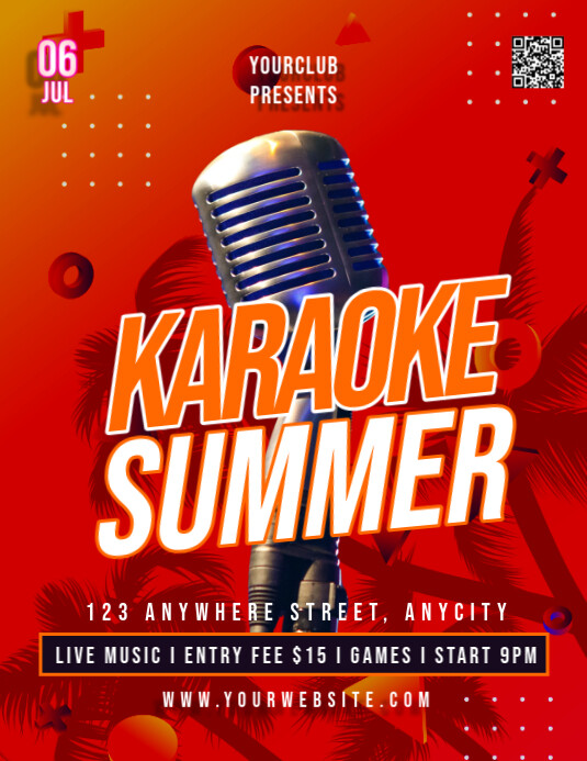Red 3d Karaoke Summer Pamflet (letter As) Ulotka (US Letter) template