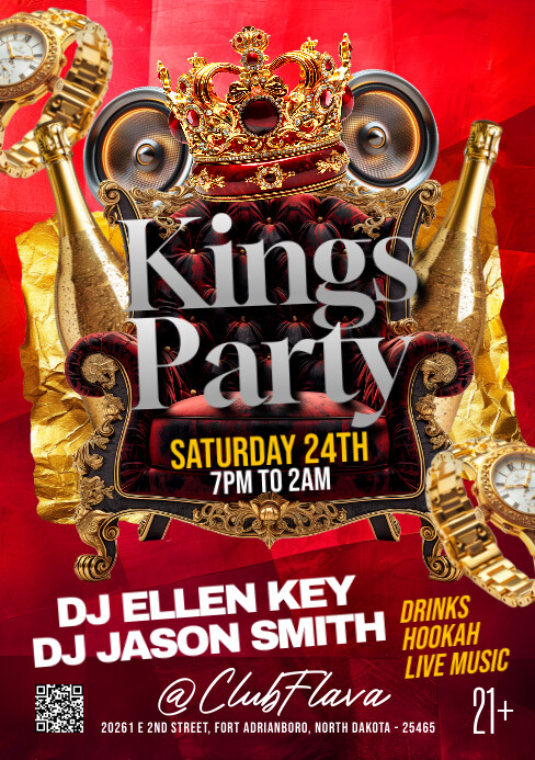 Red 3d Kings Party A5 template