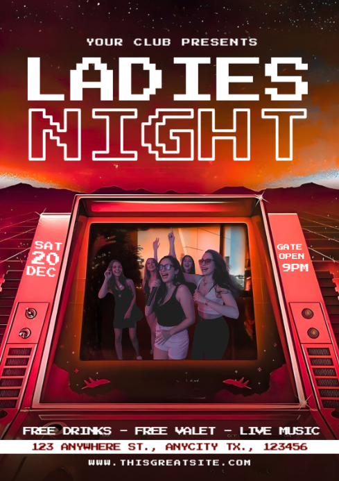 Red 3d Ladies Night Party A4 Template | PosterMyWall