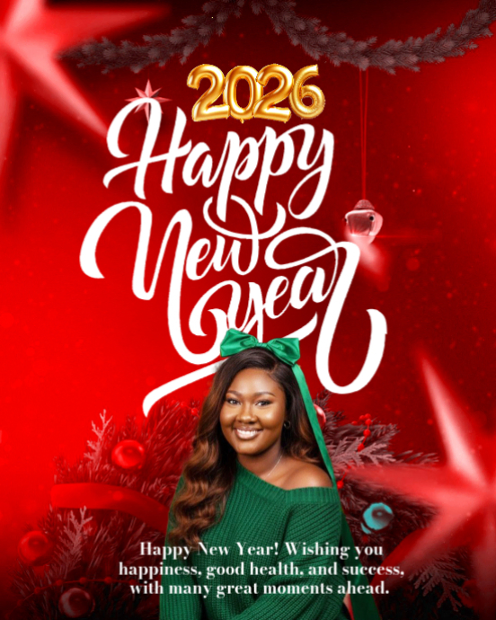Plantilla de Red 3D Maximalist Happy New Year 2026 Flyer | PosterMyWall