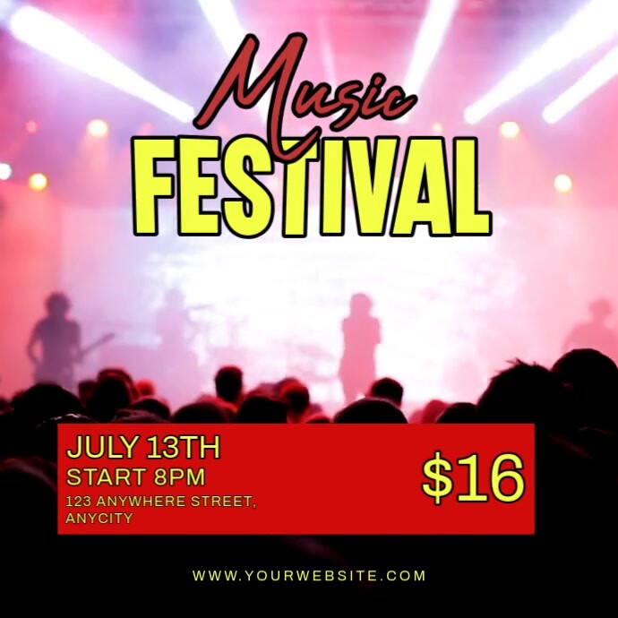 Red 3d Music Festival Pos Instagram Wpis na Instagrama template