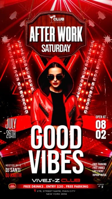 Red 3d Saturday After Work Party Instagram Story template