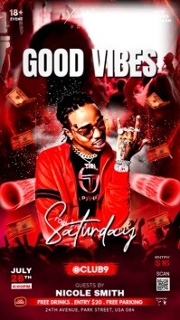 Red 3d Saturday Good Vibes Party Flyer Instagram Story template