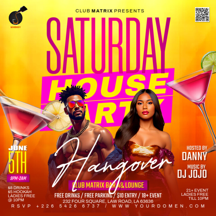 Red 3d Saturday House Party Hangover Square (1:1) template