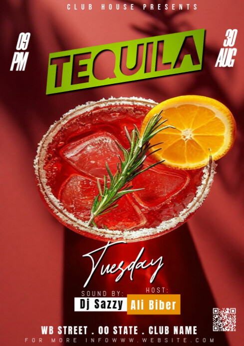 Red 3d Tequila Tuesday Party A4 template
