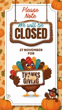 White Thanksgiving Closure Announcement Instagram-verhaal Template