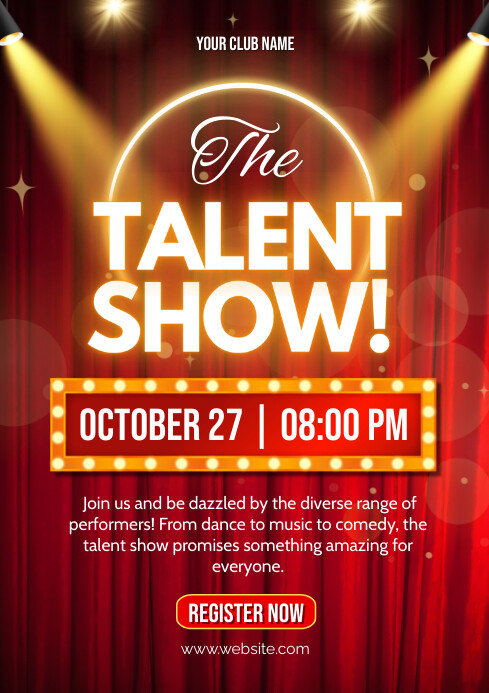 Red 3d The Talent Show Night Club Invitation A4 template