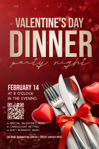 Red 3d Valentine's Day Dinner Banner 4' × 6' template
