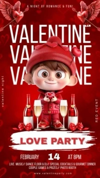 Red 3d Valentine's Day Party Instagram Story template