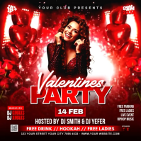 Red 3d Valentine Day Party Poster Square (1:1) template