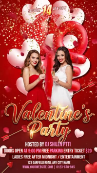 Red 3d Valentines Party Instagram Story template