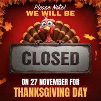 Red Thanksgiving Closure Announcement Instagram Post Template